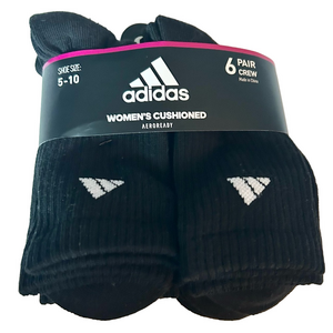 Adidas Woman’s 6 Pairs of Black Crew Socks Shoe Size 5-10 NWT